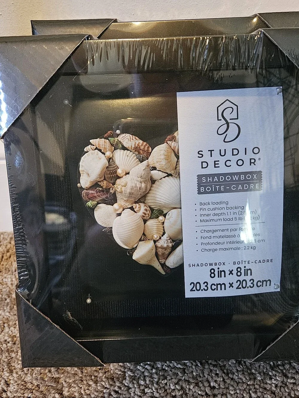 Studio Decor Black Shadowbox Frame with Shell Art Accent 8x8